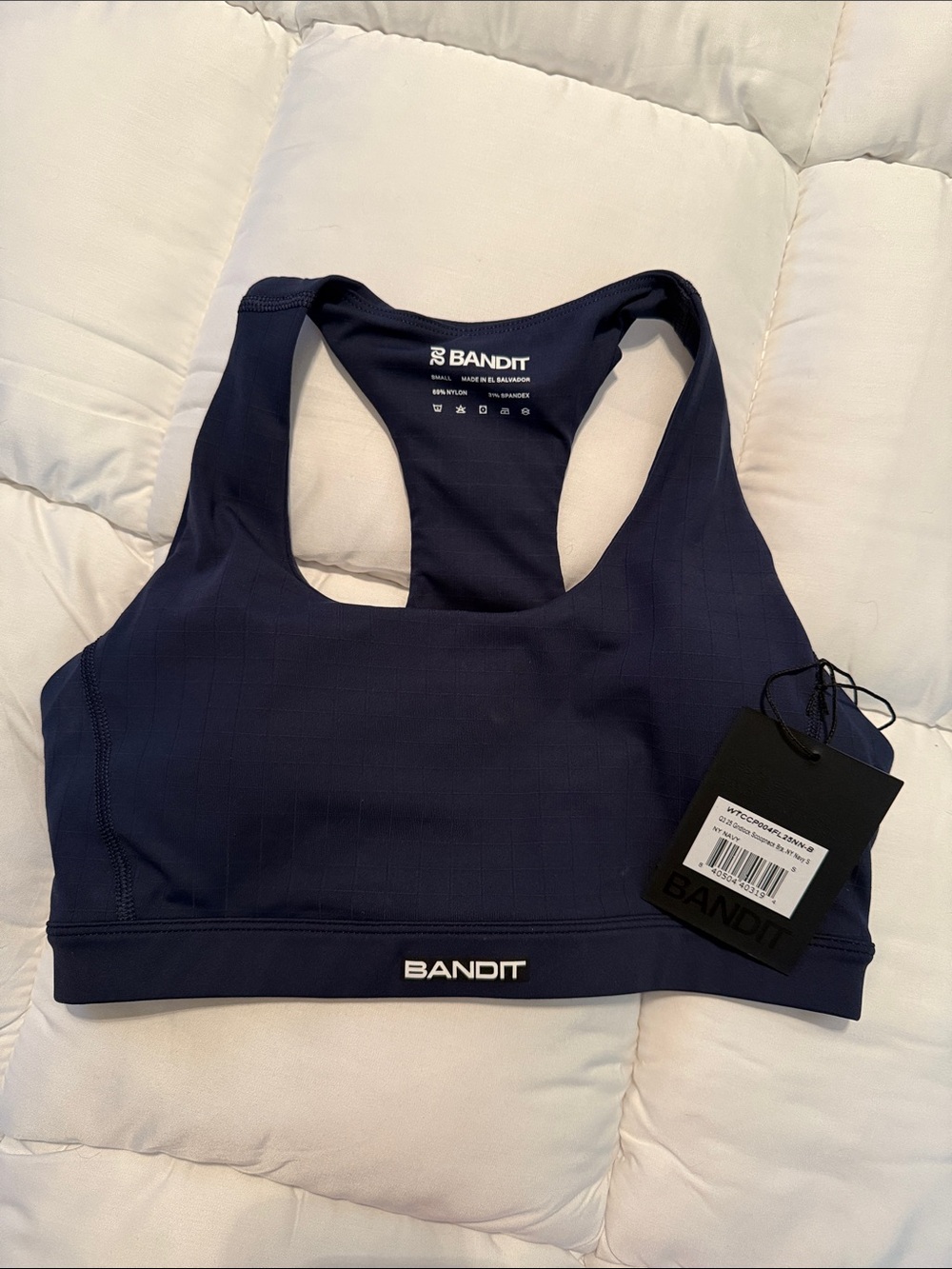 NWT Bandit running gridlock scoop neck bra size s NY navy